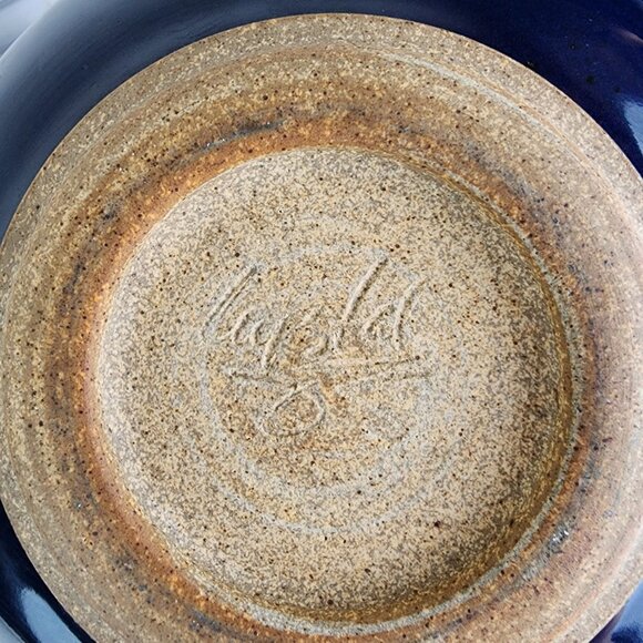 Large Cobalt Blue Pottery Bowl Signed - Picture 4 of 5